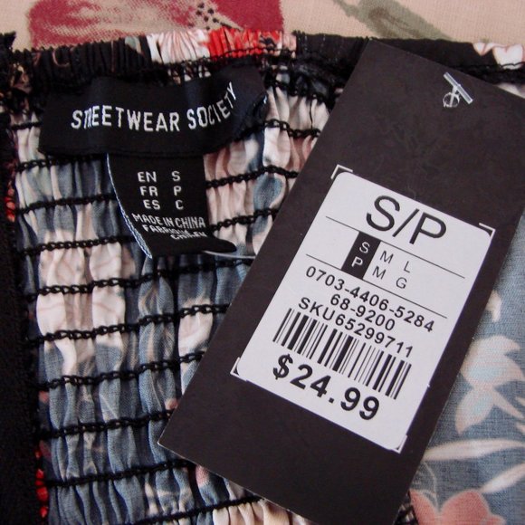 Streetwear Society Black Red Floral Satin Strapless Bustier Corset Crop Top NWT - Picture 11 of 11